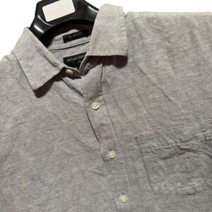 Banana Republic Linen Shirt Medium Mens Gray Slim Fit Short Sleeve Button Up